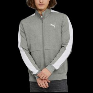 PUMA Men’s Track Jacket Gray White Sz L Full Zip Track Soccer Training Athletic